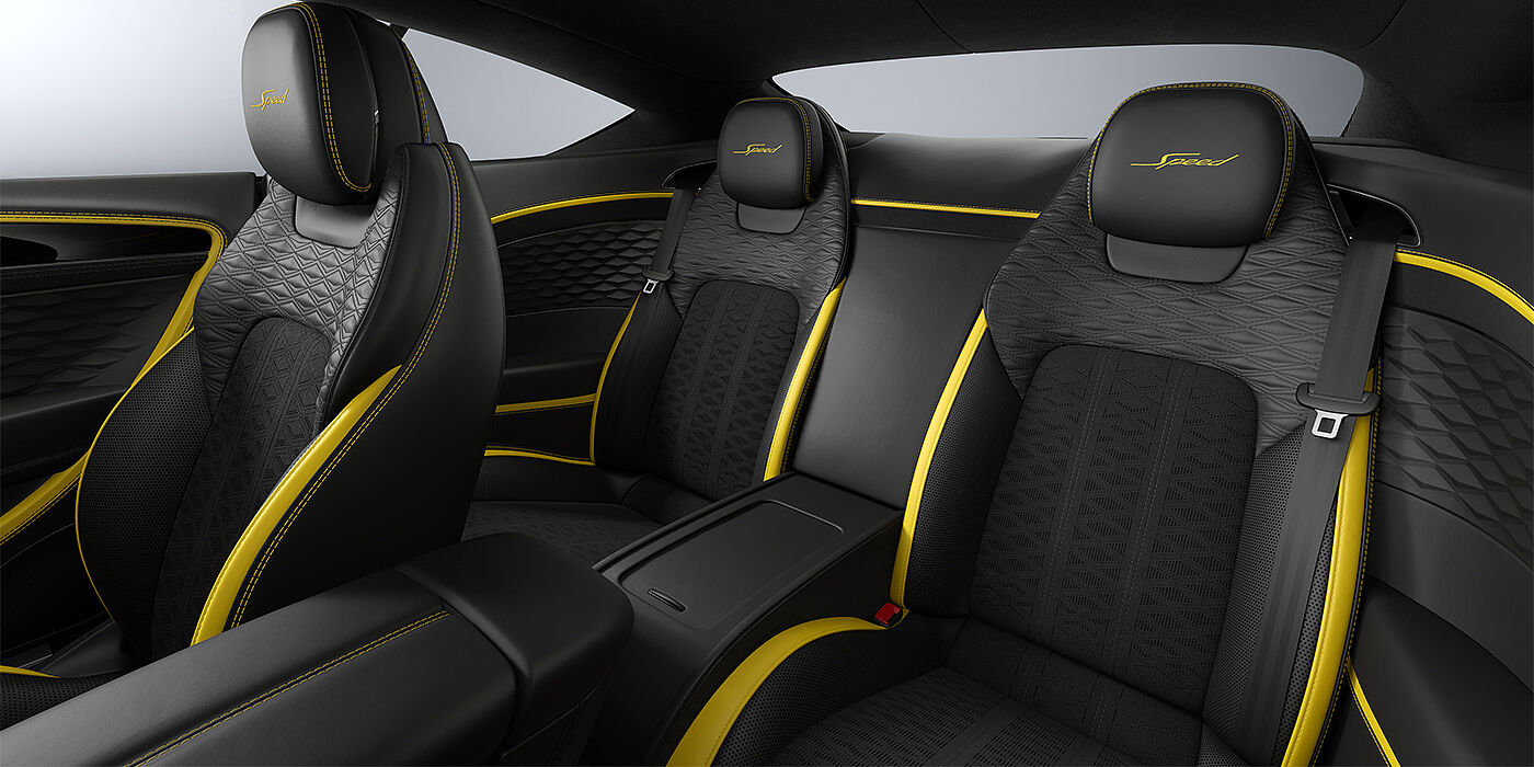 Feser-Graf Exclusive Cars GmbH | Bentley Nürnberg Bentley Continental GT Speed coupe rear interior in Cyber yellow and Beluga black hides