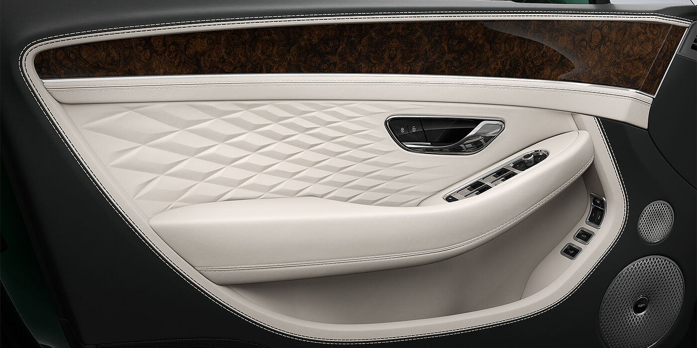 Feser-Graf Exclusive Cars GmbH | Bentley Nürnberg Bentley Continental GT Azure door detail in Linen and Cumbrian Green hides