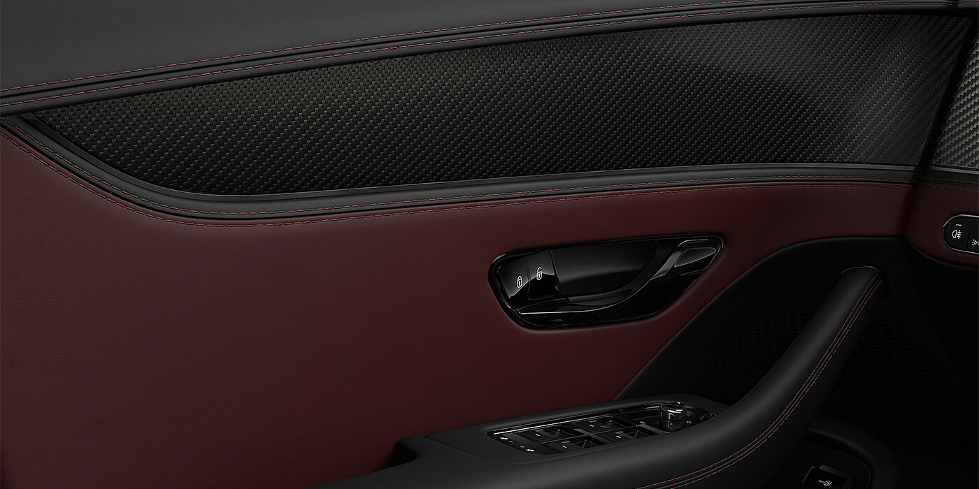 Feser-Graf Exclusive Cars GmbH | Bentley Nürnberg New Bentley Flying Spur S sedan door interior in Cricket ball red and Beluga black hides