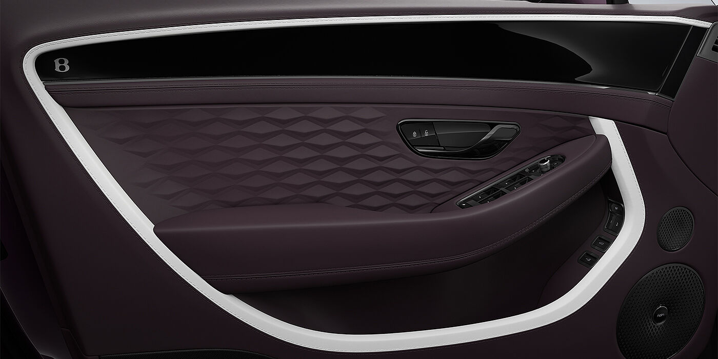 Feser-Graf Exclusive Cars GmbH | Bentley Nürnberg Bentley Continental GT Mulliner coupe door detail in Beluga black and Damson hides with white accent hide