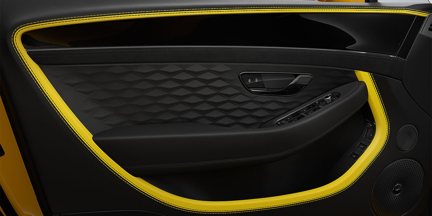 Feser-Graf Exclusive Cars GmbH | Bentley Nürnberg Bentley Continental GT Speed coupe door detail in Cyber yellow and Beluga black hides