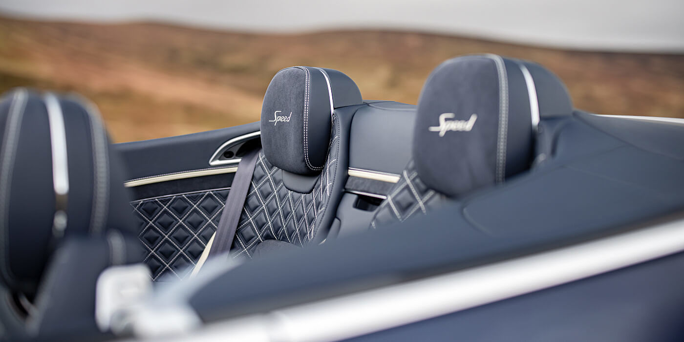 Emil Frey Exclusive Cars GmbH | Bentley Nürnberg Bentley Continental GTC Speed convertible rear interior in Imperial Blue and Linen hide