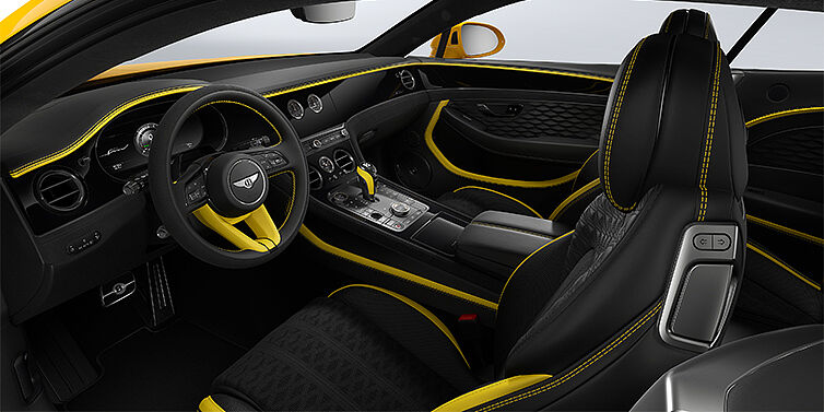 Feser-Graf Exclusive Cars GmbH | Bentley Nürnberg Bentley Continental GT Speed coupe front interior in Cyber yellow and Beluga black hides