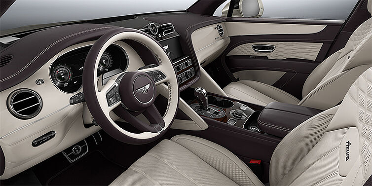 Feser-Graf Exclusive Cars GmbH | Bentley Nürnberg Bentley Bentayga Azure SUV front interior in Linen and Damson hides with Piano Linen veneer