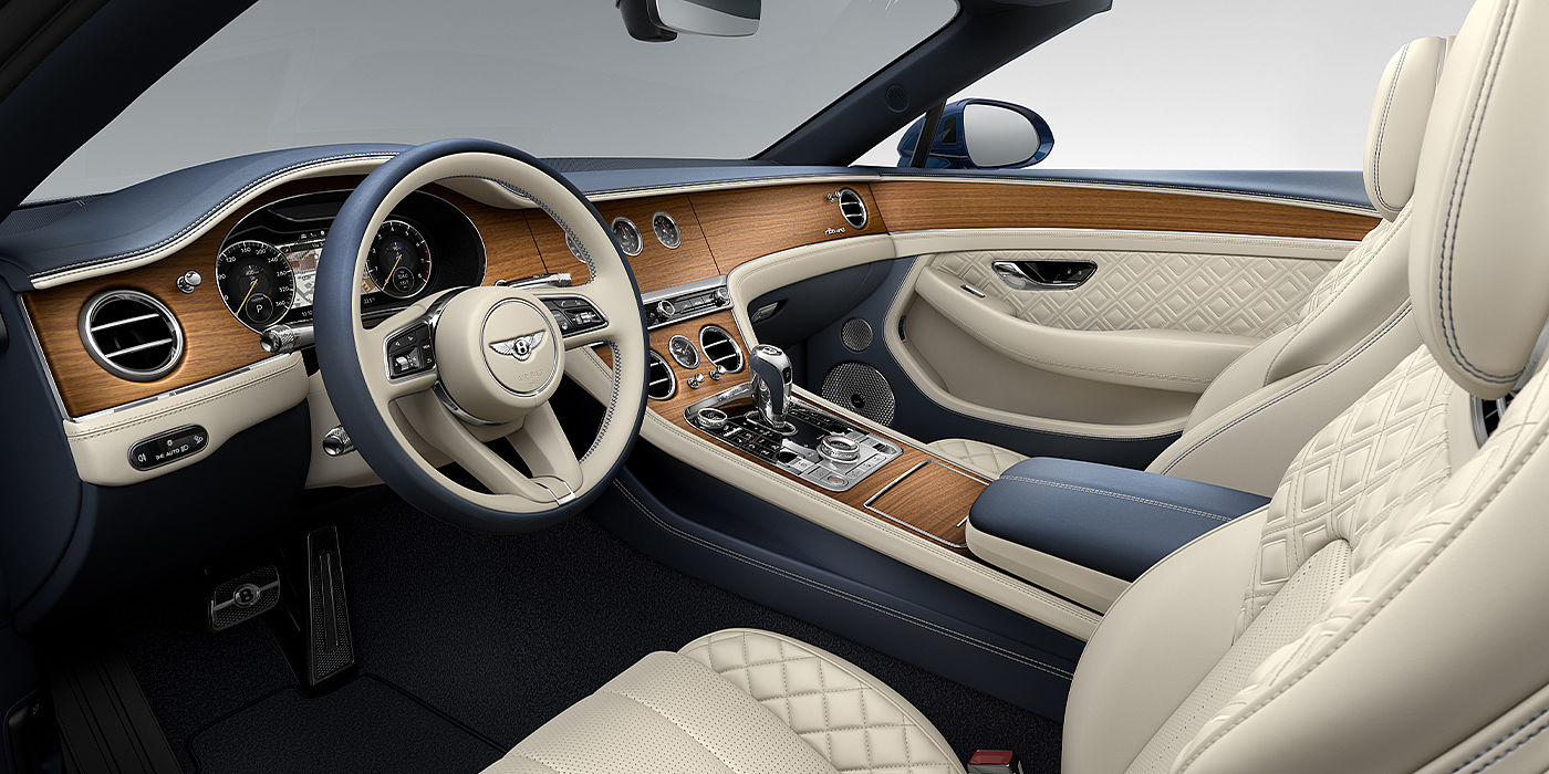 Emil Frey Exclusive Cars GmbH | Bentley Nürnberg Bentley Continental GTC Azure convertible front interior in Imperial Blue and Linen hide