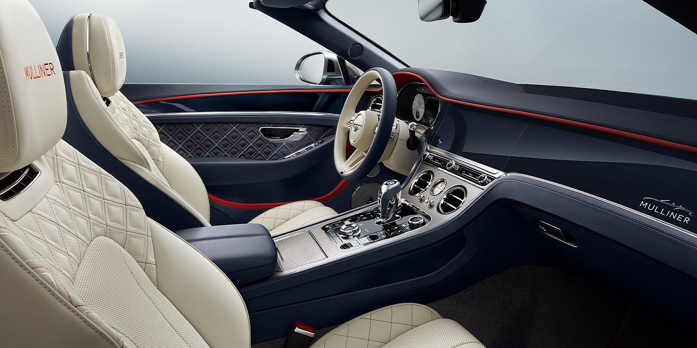 Emil Frey Exclusive Cars GmbH | Bentley Nürnberg Bentley Continental GTC Mulliner convertible front interior in Imperial Blue and Linen hide