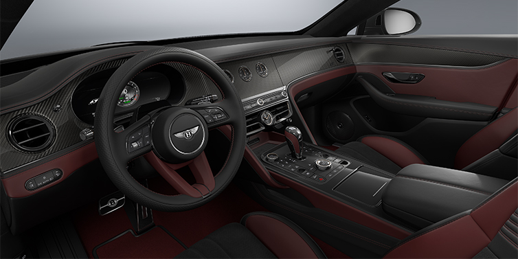 Feser-Graf Exclusive Cars GmbH | Bentley Nürnberg New Bentley Flying Spur S sedan front interior in Cricket Ball red  and Beluga Black hides with Diamond Brushed Dark Tint Aluminium veneer