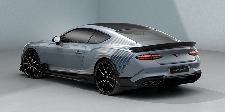 Feser-Graf Exclusive Cars GmbH | Bentley Nürnberg Bentley Supersports rear three quarter in "Daybreak" Design theme with Jetstream blue paint and Arctica white and Portofino blue paint stripes across the rear haunch.