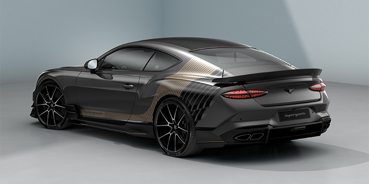 Feser-Graf Exclusive Cars GmbH | Bentley Nürnberg Bentley Supersports rear three quarter in "Nightfall Design theme with Anthracite paint and Beluga black and Camel brown paint stripes across the rear haunch.
