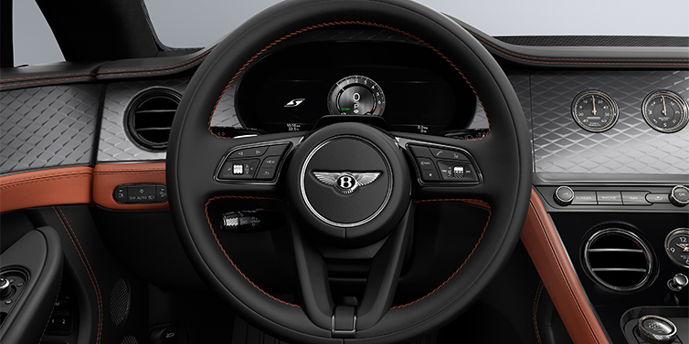 Feser-Graf Exclusive Cars GmbH | Bentley Nürnberg Bentley Continental GT Coup&eacute; Lenkrad und Armaturenbrett in Newmarket Tan und Beluga Black Leder mit Diamond Brushed Dark Tint Aluminium Furnier