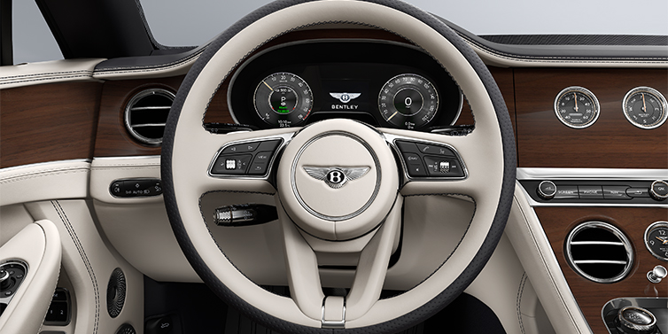 Feser-Graf Exclusive Cars GmbH | Bentley Nürnberg Bentley Continental GTC convertible steering wheel in Linen and Imperial Blue hides